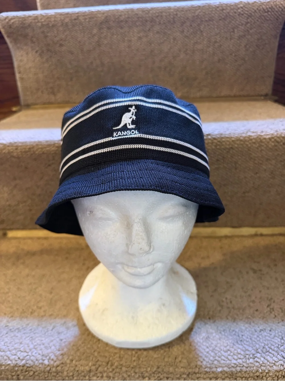 Kangol Black Bucket Hat with White Stripes
